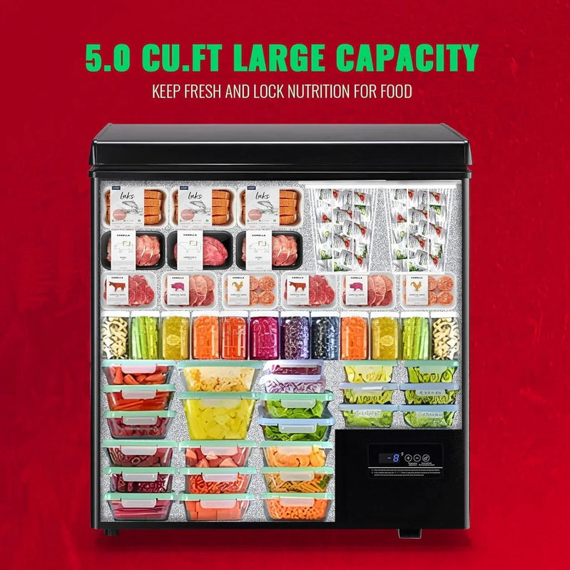 Chest Freezer 5.0Cubic Feet Deep Freezer Freestanding Freezers 2 Removable Stainless Steel Basket