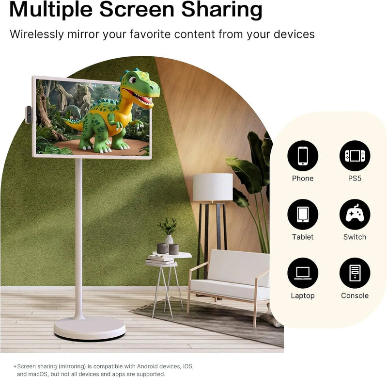 32-Inch Portable TV, 1080P FHD Rolling TV On Wheels With Rotatable Touch Screen, Android 13 OS, 8G Ram Plus 128G Storage, Built-In Battery