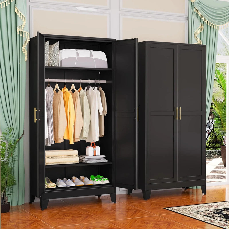 Steel Armoire Wardrobe Closet, 71 In. Metal Clothing Storage Cabinets