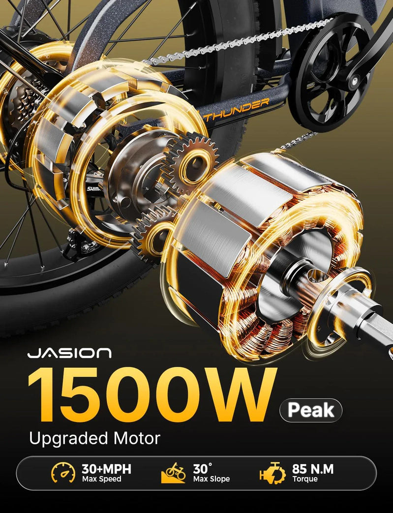 Thunder Electric Bike 1500W 30 Plus MPH 80Miles Range Fat Tire Hydraulic Disc Brakes