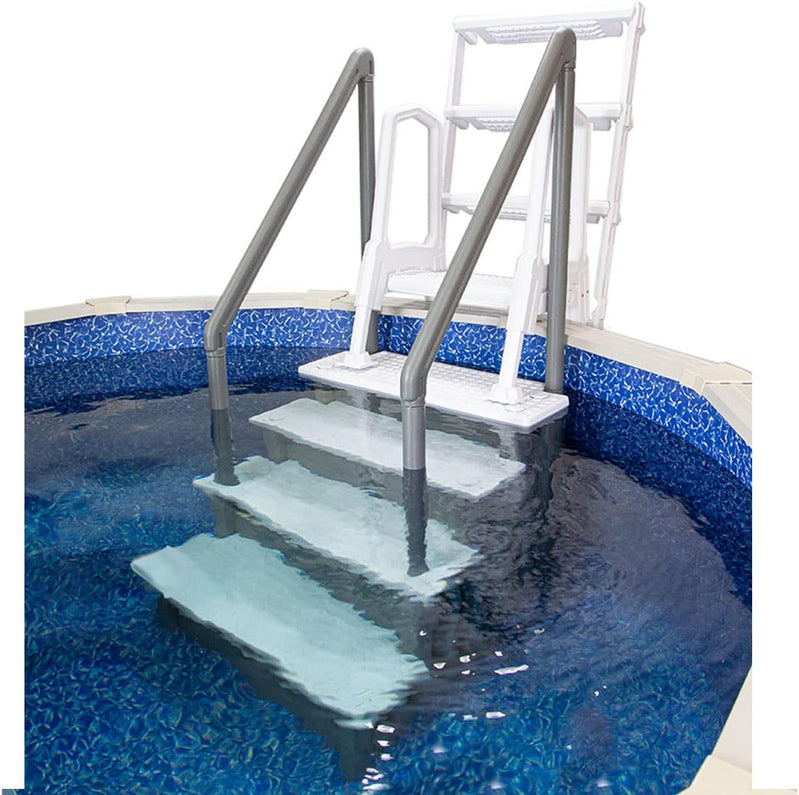 Select Anti-Slip in-Pool Steps, Gray, For Above Ground Swimming Pools, Can Mount To Decks 48 In. To 54 In. H, Safety Stairs Capacity Up To 300 Lbs