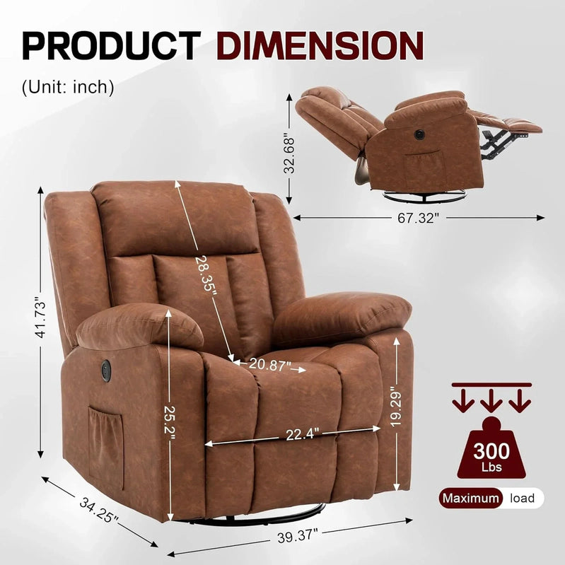 Rocker Recliner, Glider Recliner Chairs For Adults, 360 Degree Swivel Rocking Chair With Massage And Heating