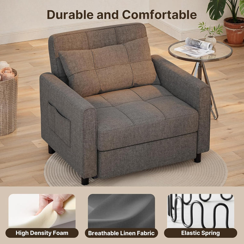 Sofa Bed Chair 3-in-1 Convertible Pullout Single Sleeper Chair Bed Spacious Multifunctional Sofa