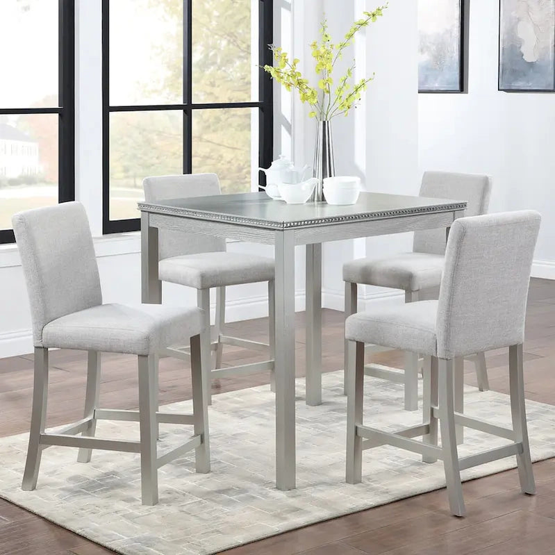 Modern 5-Piece Dining Set With Square Counter Height Table And 4 Upholstered Chairs