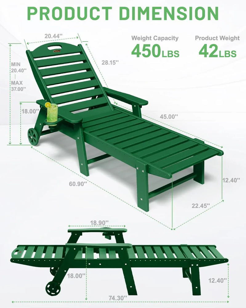 Lounge Chair Outdoor, Chaise Lounge, HDPE 6-Position Outdoor Chaise Lounge