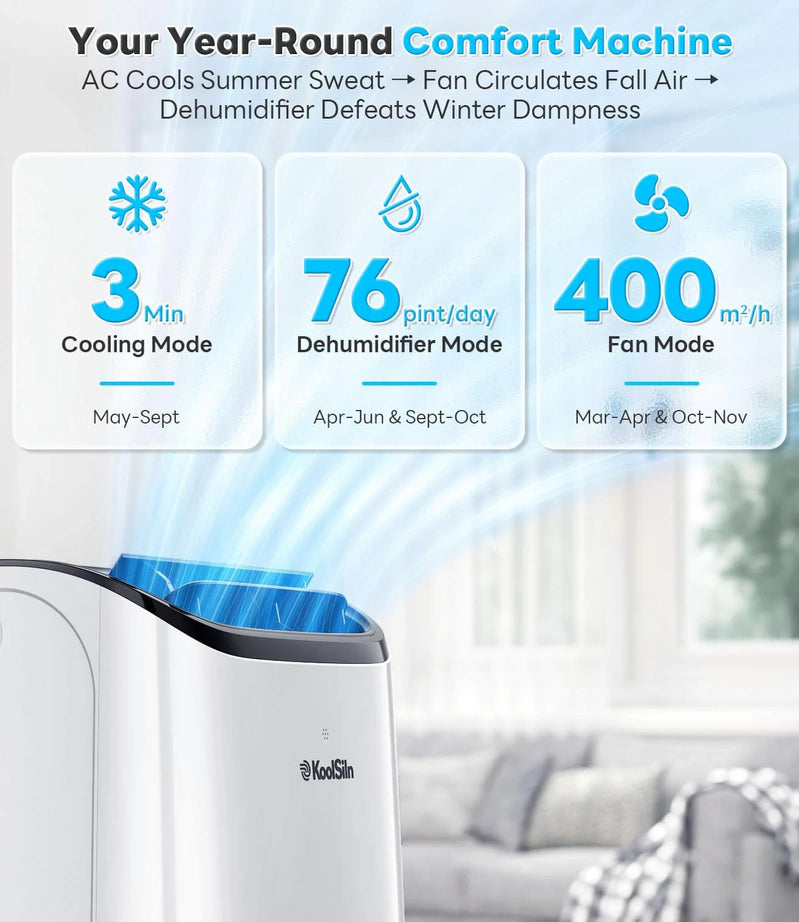 14,000 BTU Portable Air Conditioner Cools Up To 700 Sq. Ft, Auto-Evaporation Low Noise Portable AC Unit With Remote Control Fits For Large Room