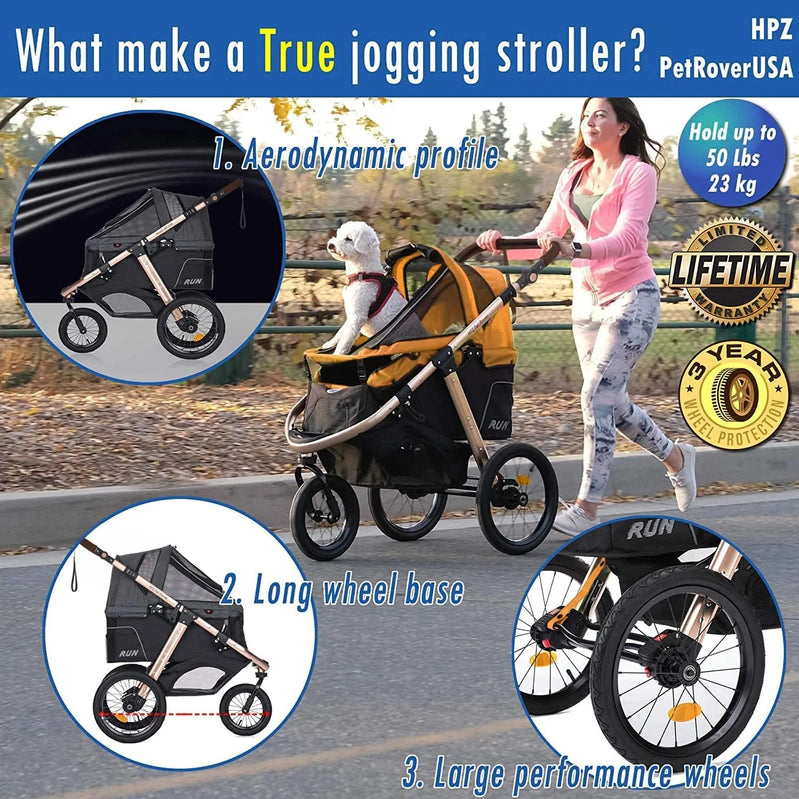Jogging Sports Stroller With Comfort Rubber Wheels/Zipper-Less Entry/1-Hand Quick Fold/Aluminum Frame For Small/Medium Dogs, Cats And Pets, Green Camo