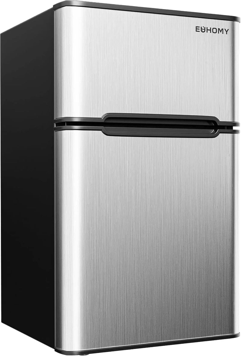 Euhomy 3.2 Cu. Ft. Mini Fridge With Freezer 2-Door Compact Refrigerator For Bedroom, Dorm, Office Or Apartment, Silver
