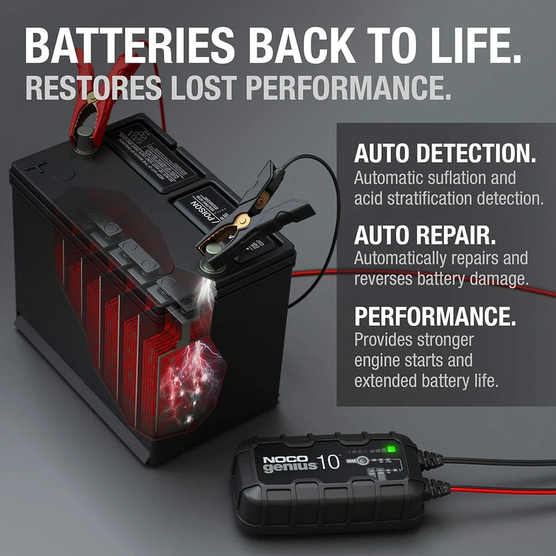 Noco GENIUS10, 10A 6V/12V Smart Battery Charger, Maintainer And Desulfator