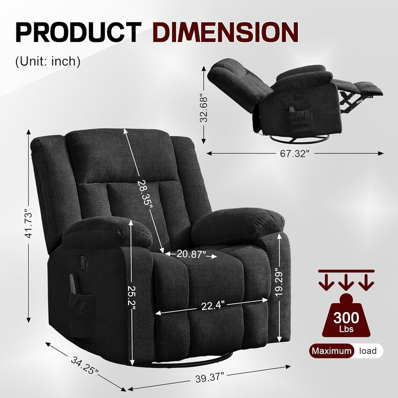 Rocker Recliner Glider Recliner Chairs For Adults 360 Degree Swivel Rocking Chair