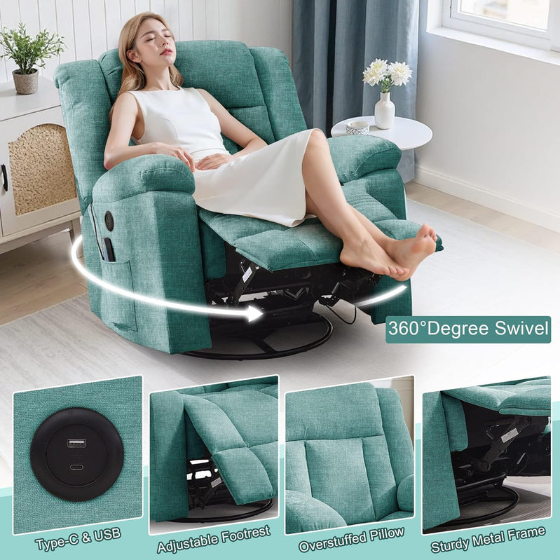 Rocker Recliner, Glider Recliner Chairs For Adults, 360 Degree Swivel Rocking Chair With Massage And Heating