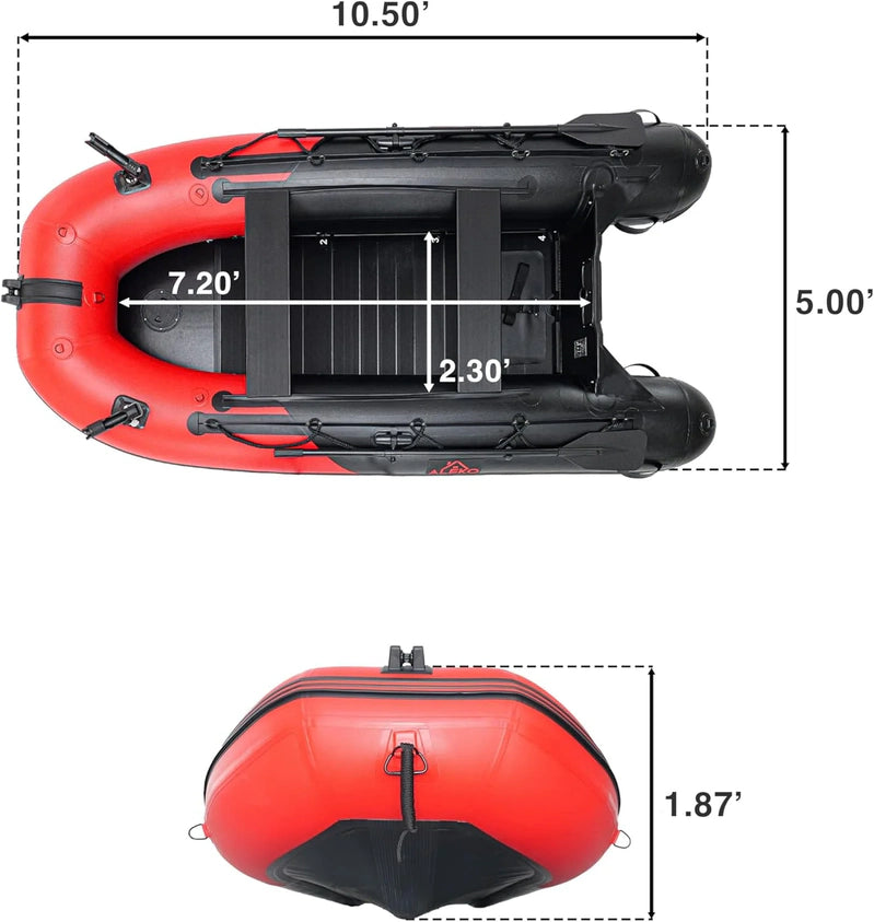 Inflatable Boat, Yacht Dinghy Tender Raft, Multi Person Fishing Boat, Aluminum Floor Oars, Fishing Rod Holders, Heavy-Duty PVC, 2024 Model