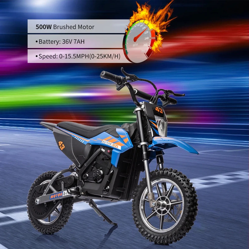 Electric Dirt Bike For Kids, 36V Ride On Motorcycle, Up To 15.5MPH, 350W Brushless Motor, LED Headlight, Leather Seat, Front And Back Brakes