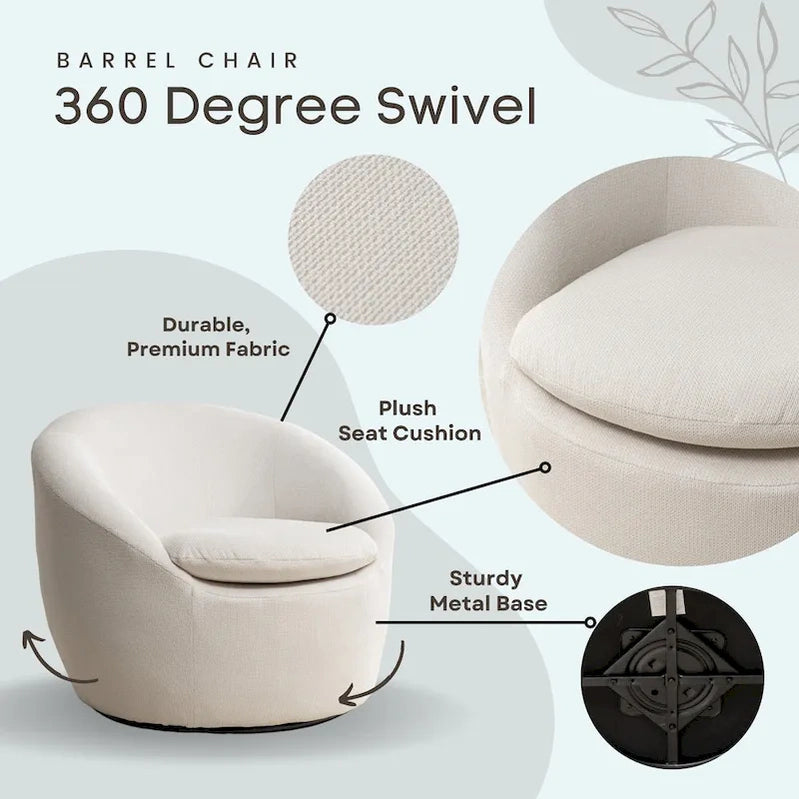 Swivel Barrel Chair, 360 Degree Rotation, Boucle Fabric