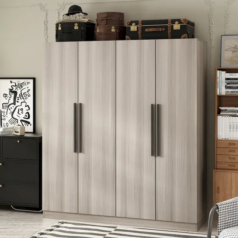 Modern Freestanding Solid Wood Wardrobe Closet With Storage Shelves