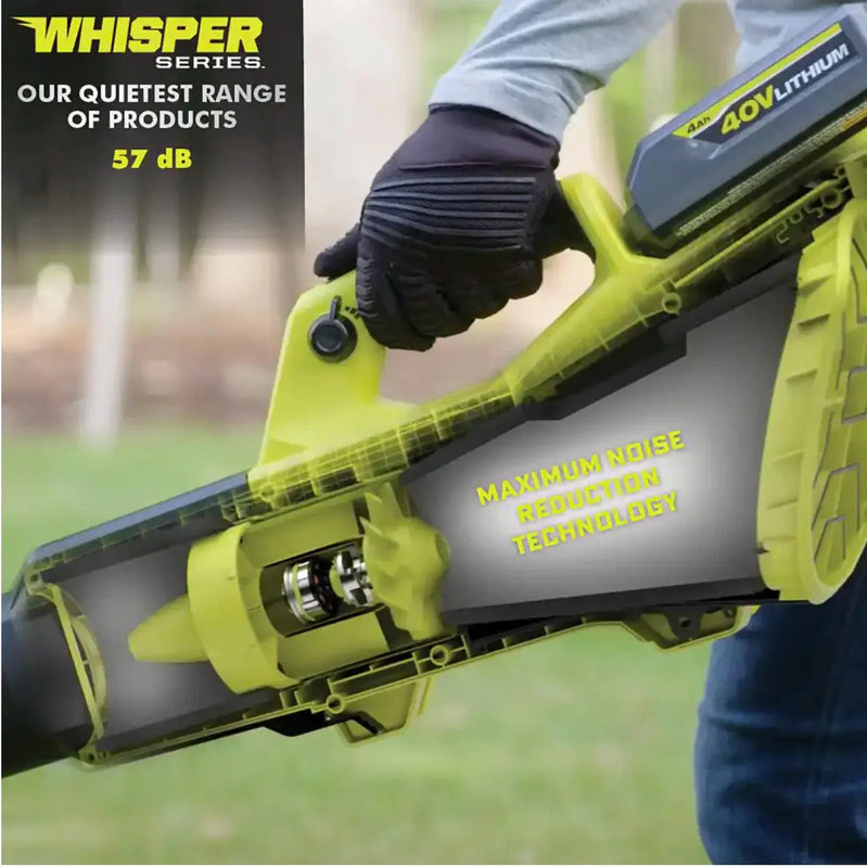 Ryobi 40V HP Brushless Whisper Series 190 MPH 730 CFM Cordless Battery Jet Fan Leaf Blower With 2 4.0 Ah Batteries And Charger