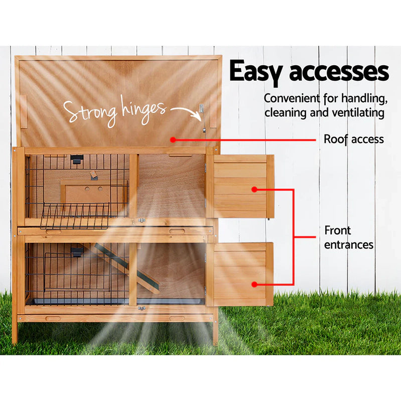 Double Level Wooden Rabbit Hutch With Slide-Out Tray- i.Pet