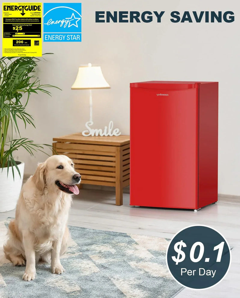 Upstreman 3.2 Cu. Ft. Mini Fridge Freezer Single Door Fridge Dorm Fridge Adjustable Thermostat