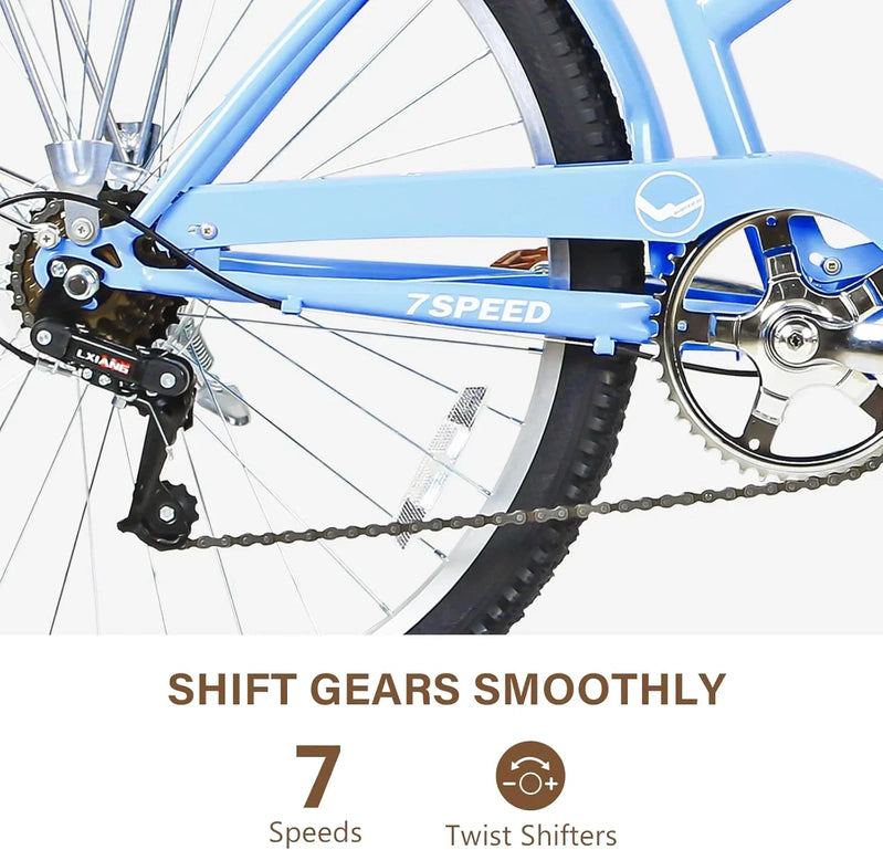 Weize Beach Cruiser Bike 26 In. Commuter Bicycle For Adult Men And Women 7-Speed/High-Carbon