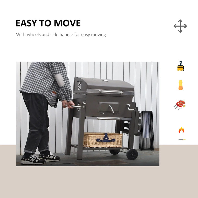 Outsunny Charcoal Bbq Grill, Outdoor Portable Cooker, Gray