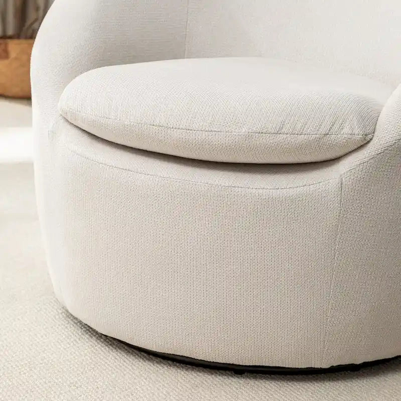 Swivel Barrel Chair, 360 Degree Rotation, Boucle Fabric