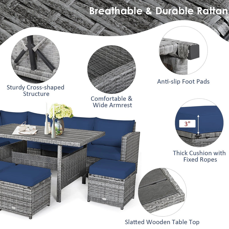 7-piece Outdoor Rattan Patio Furniture Set Black