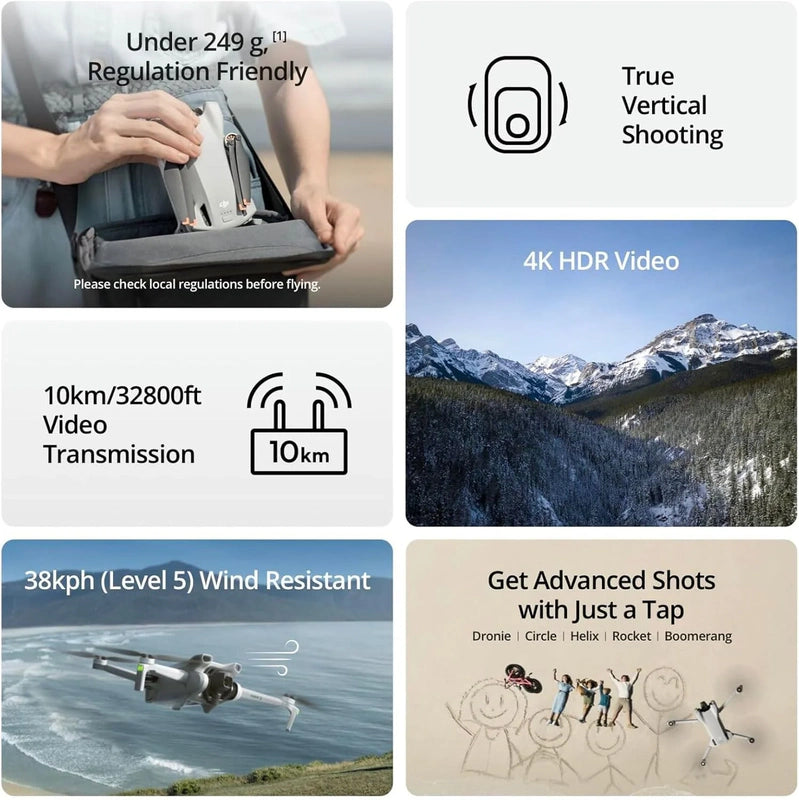 DJI Mini 3, Drones With Camera For Adults 4K, 38-min Flight Time, Up To 32800 Ft, 10km Video Transmission, True Vertical Shooting