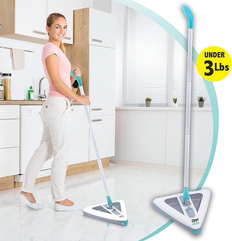 Zippi Sweeper Max, Powerful And Lightweight Sweeper For Carpet Hardwood And Tile Triangular Design Allows For Sweeping In Corners 1000 mAh