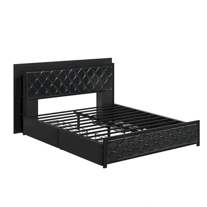 Moasis Queen Size PU Bed Frame LED Upholstered Platform Bed Frame