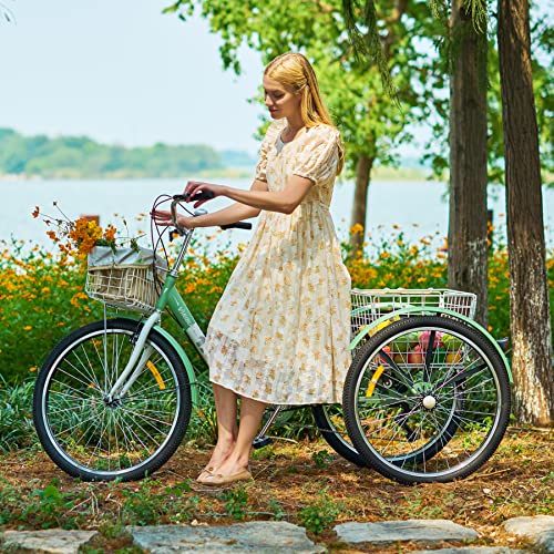 Viribus Adult Tricycle, 7 Speed Tricycle For Adults, 24 In. 3 Wheel Bikes For Adults With Baskets