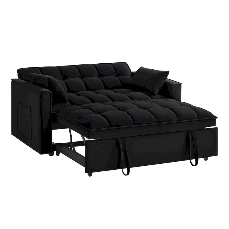 4 in1 Loveseat Sofa Bed With Armrests And Storage Pockets, Multi-Function Tufted Pull-Out Sofa Bed With Adjustable Backrest