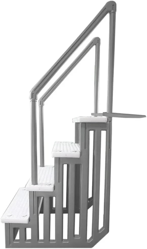 Non-Slip Entry Steps For Pools, Grey, For Above-Ground Pools, Can Be Installed On Terraces With A Height Of 122 To 137 Cm, Load Capacity Up To 136 Kg