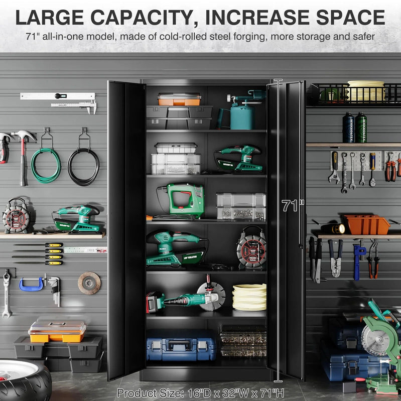 Sisesol 71 In. Metal Garage Storage Cabinet With 2 Doors