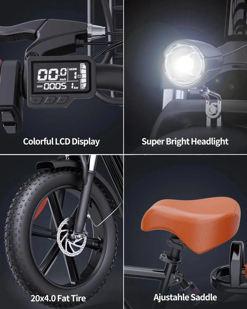 Bopzin 1000W Electric Bicycle For Adults, 48V 15Ah Removable Battery, 20 In. x 4.0 In.- 1000W