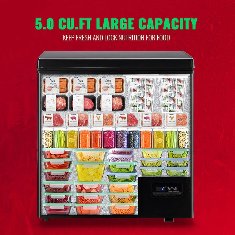 Chest Freezer 5.0Cubic Feet Deep Freezer Freestanding Freezers With 2 Removable Stainless Steel Basket