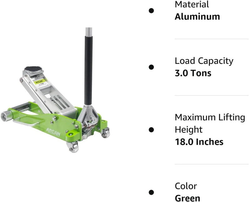Tools 3-Ton Quick Rise Aluminum Floor Jack With Dual Pump Pistons And Reinforced Lifting Arm, A20018_A20019