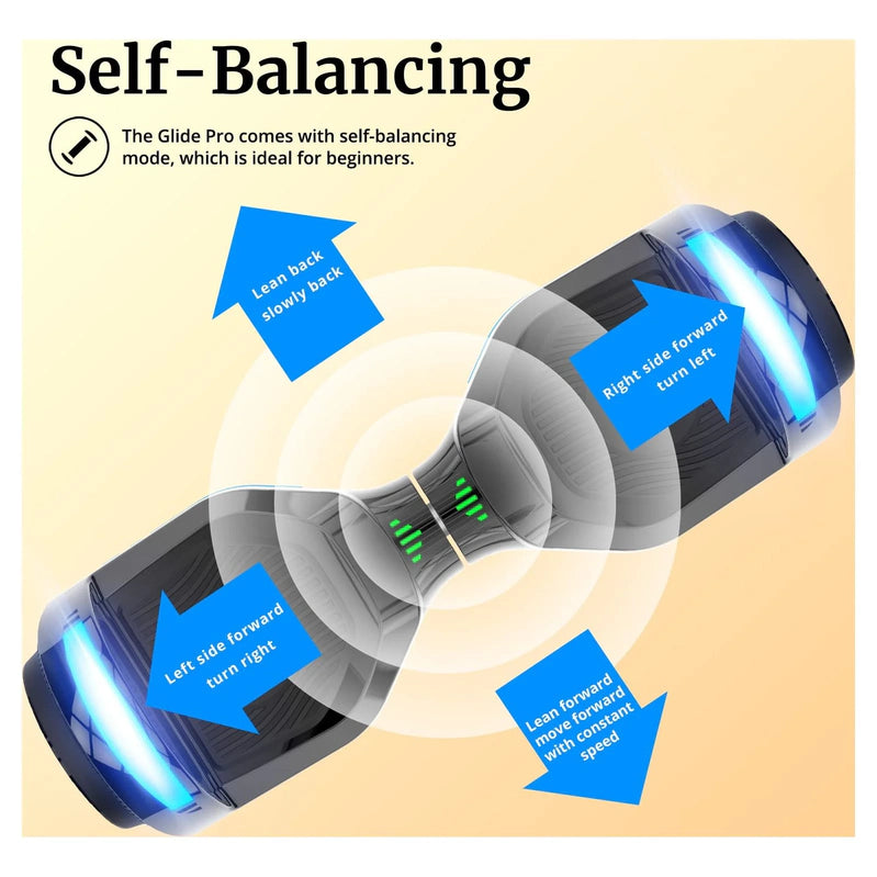 Gotrax Glide Pro Bluetooth Hoverboard, 6.5 In. Wheels And 7 Colors Lights Self Balancing Scooters For 44-176lbs Kids Adults Silver
