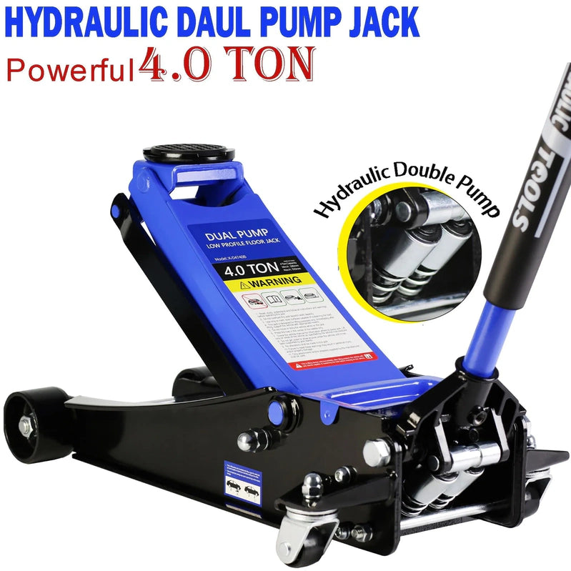 4-Ton Floor Jack, Low Profile Car Jack, Heavy-Duty Trolley Jack Car Lift With Dual Pump Pistons, Lifting Range 4 In.-21 In., 8000lbs