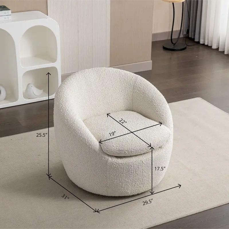 Swivel Barrel Chair, 360 Degree Rotation, Boucle Fabric