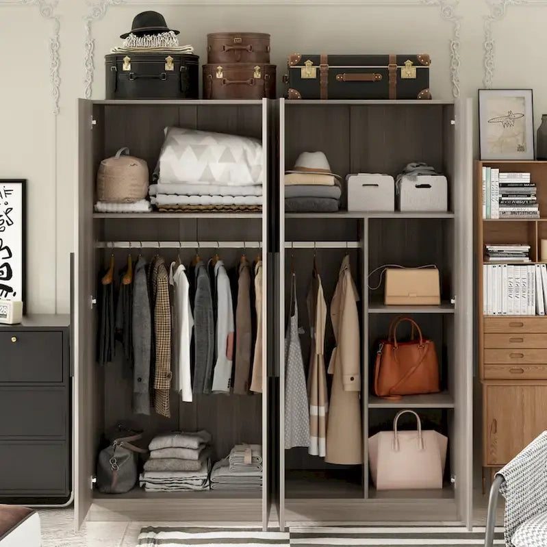 Modern Freestanding Solid Wood Wardrobe Closet With Storage Shelves