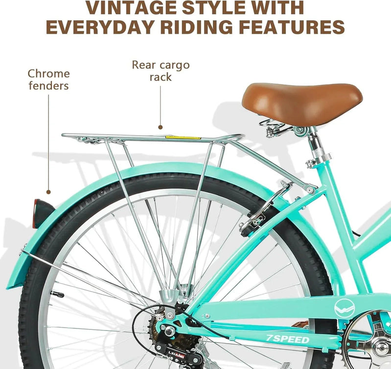 Weize Beach Cruiser Bike 26 In. Commuter Bicycle For Adult Men And Women 7-Speed/High-Carbon