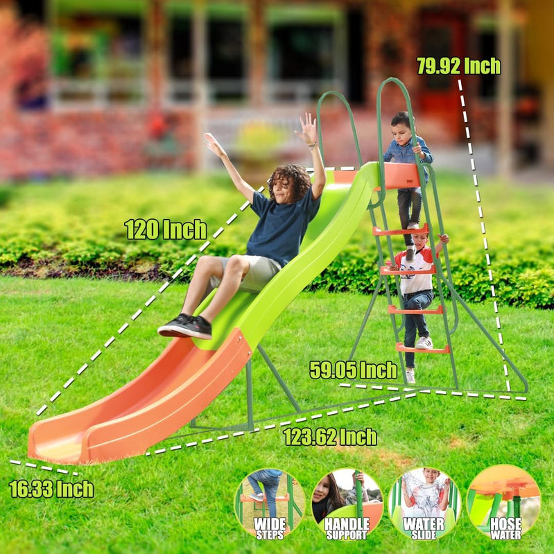 Outdoor Play Set Kids Slide, 10 Ft. Freestanding Climber, Swingsets, Playground Jungle Gyms Kids Love, Above Ground Pool Slide For Summer Backyard
