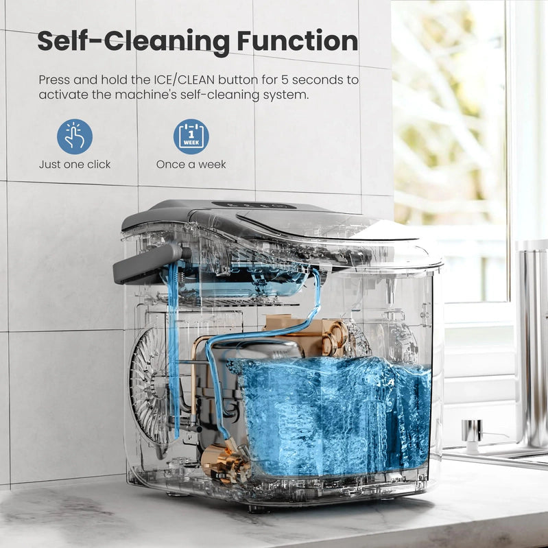 Crzoe Countertop Ice Maker Machine With Handle, 9 Bullet-Shaped Ice Cubes Ready In 6 Mins, 26Lbs/24H