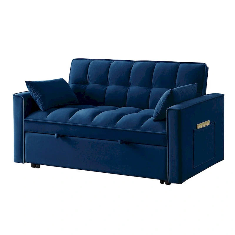 4 in1 Loveseat Sofa Bed With Armrests And Storage Pockets, Multi-Function Tufted Pull-Out Sofa Bed With Adjustable Backrest