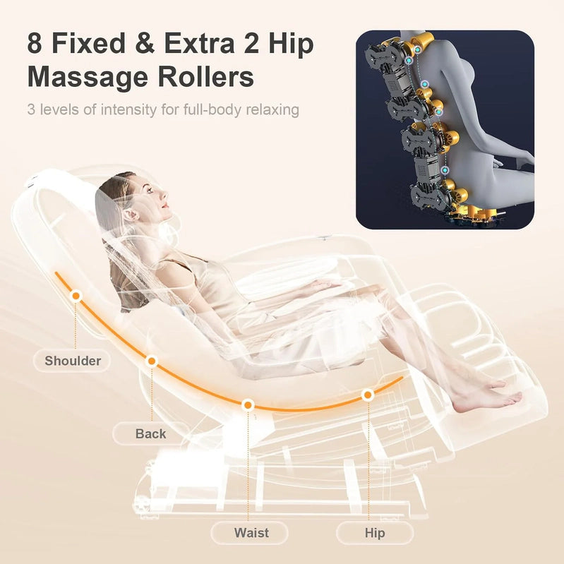 Massage Chair Full Body, Zero Gravity Massage Chair With 10 Fix Rollers, Heating, Foot Massage, Auto Modes, Bluetooth Speaker