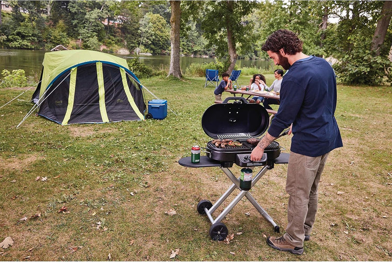 RoadTrip 285 Portable Stand-Up Propane Grill With 3 Adjustable Burners And Instastart Ignition, 20,000 BTUs Of Power For Outdoor Cooking