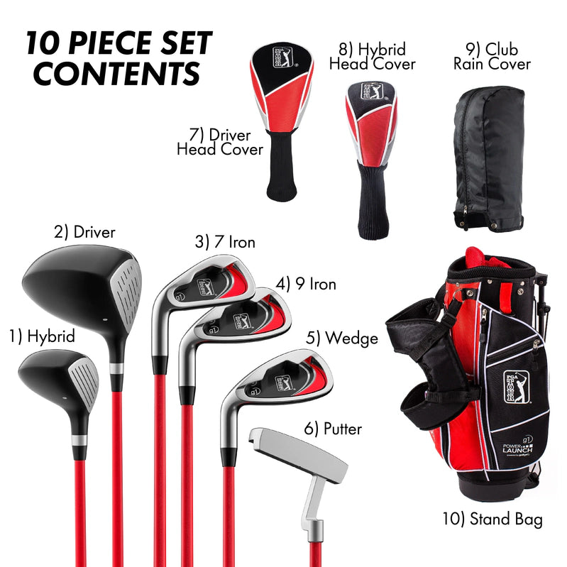 Pga Tour Right-Handed 10 Piece Kids Golf Club Stand Bag Set, Player Height 4'8, 5'2 In., Ages 8-12