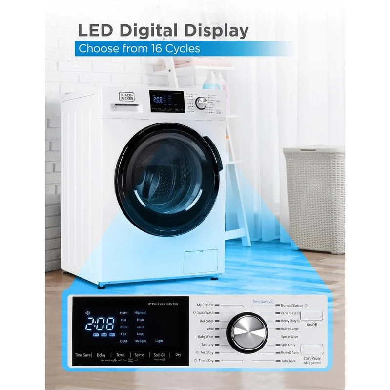 Black Plus Decker 2.7 Cu. Ft. All-in-One Washer And Dryer Combo In White BCW27MW