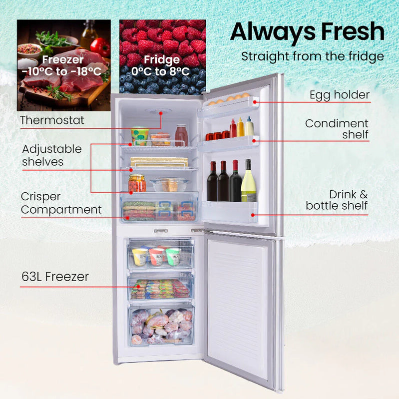 Gecko 160L Upright Portable Fridge/Freezer, 12V/24V/240V For Motorhome And Caravan, Silver