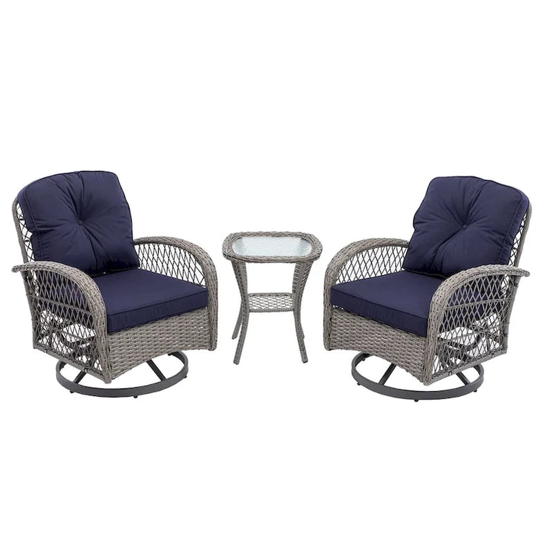3 Pieces Outdoor Swivel Rocker Patio Chairs, 360 Degree Rocking Patio Conversation Set